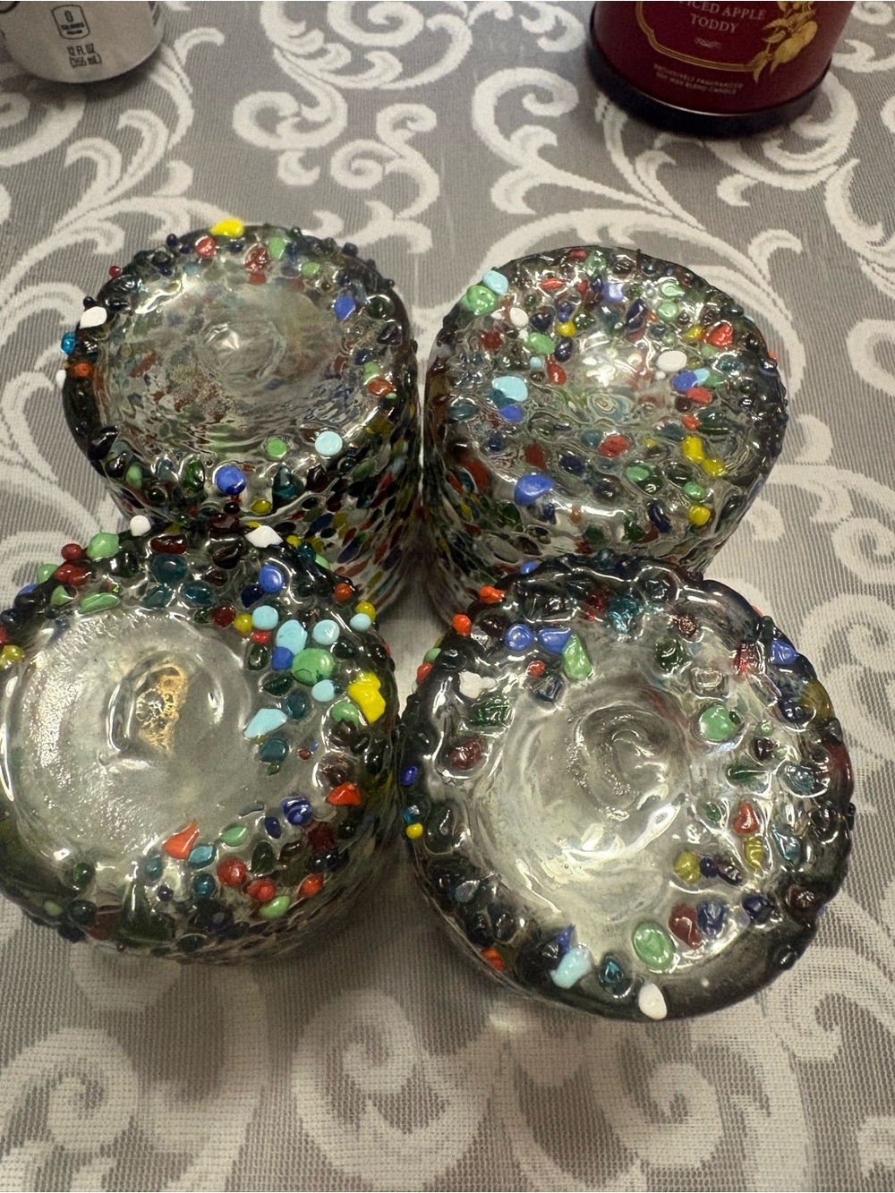 Blown glass confetti glasses
